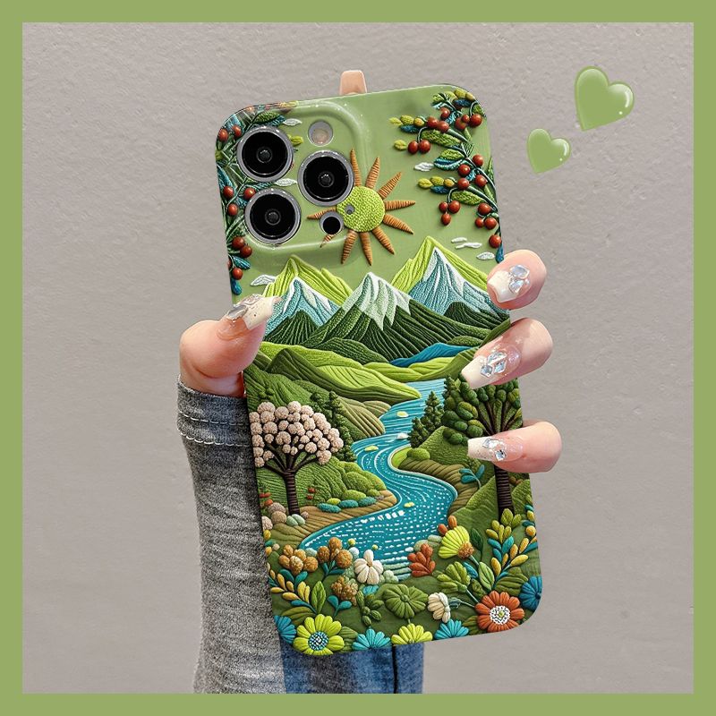 Plum Purple Mountains and Sunshine Apple Phone Case
