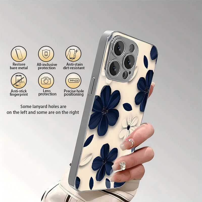 Electroplated glass blue and white flower Apple phone case