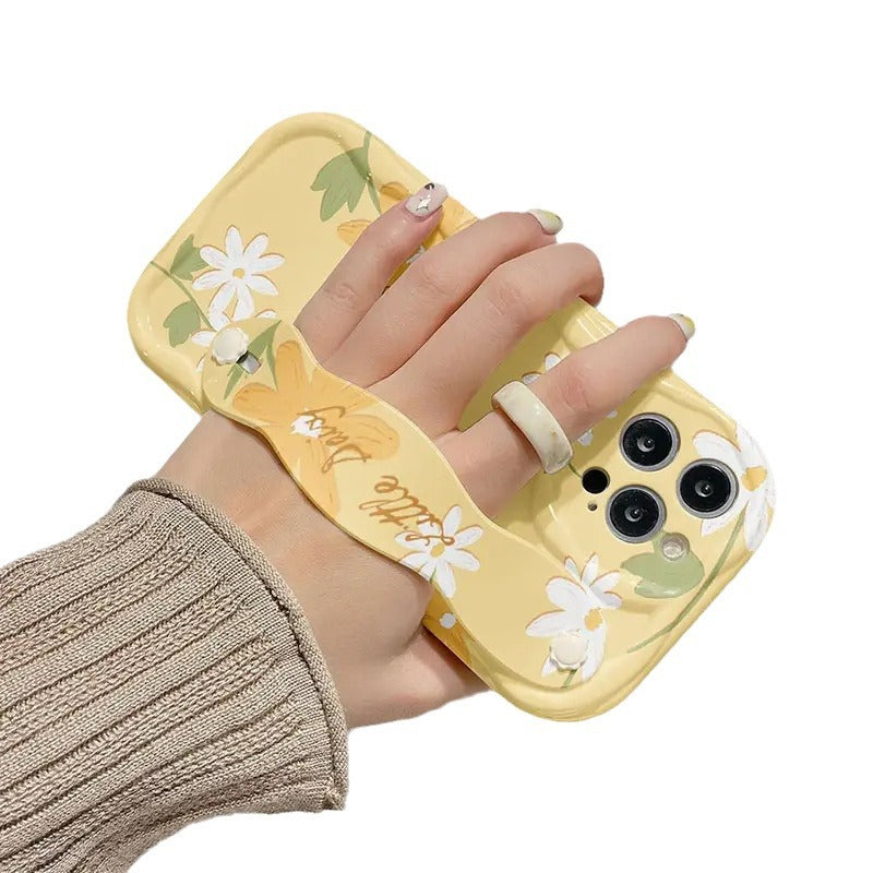 Yellow floral wristband Apple phone case