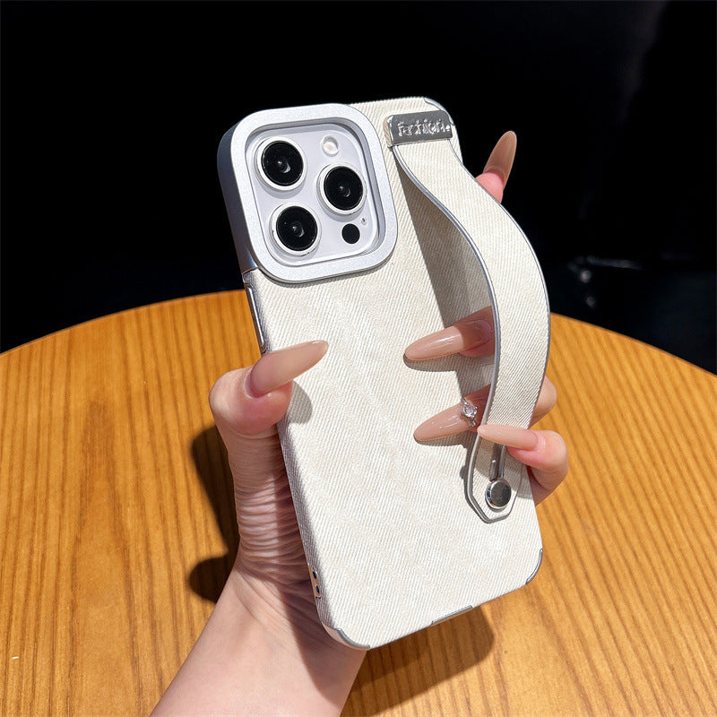 Minimalist solid color denim wrist strap magnetic Apple phone case