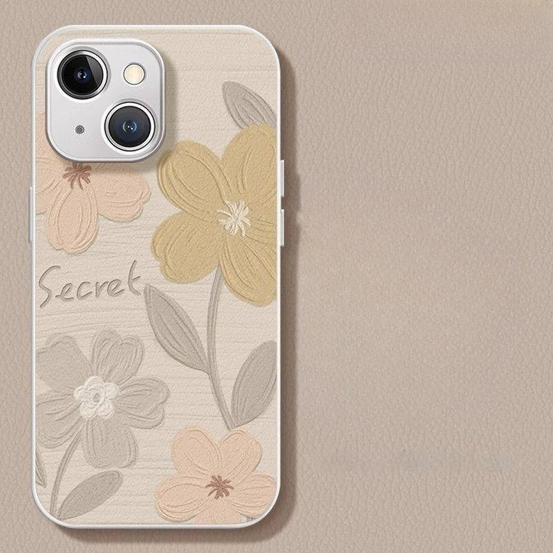 Lambskin oil painting flower Apple phone case