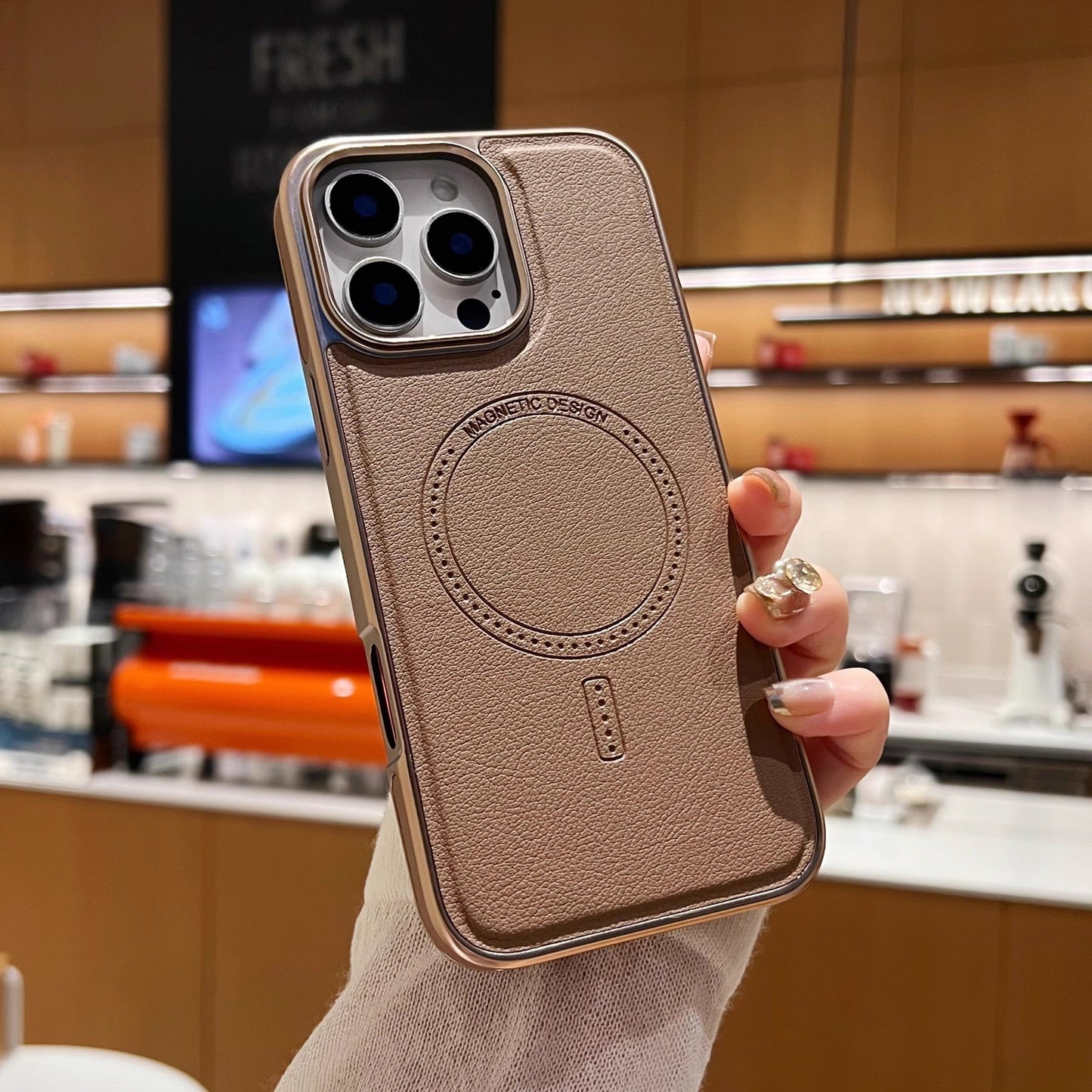 Side leather electroplating magnetic Apple phone case