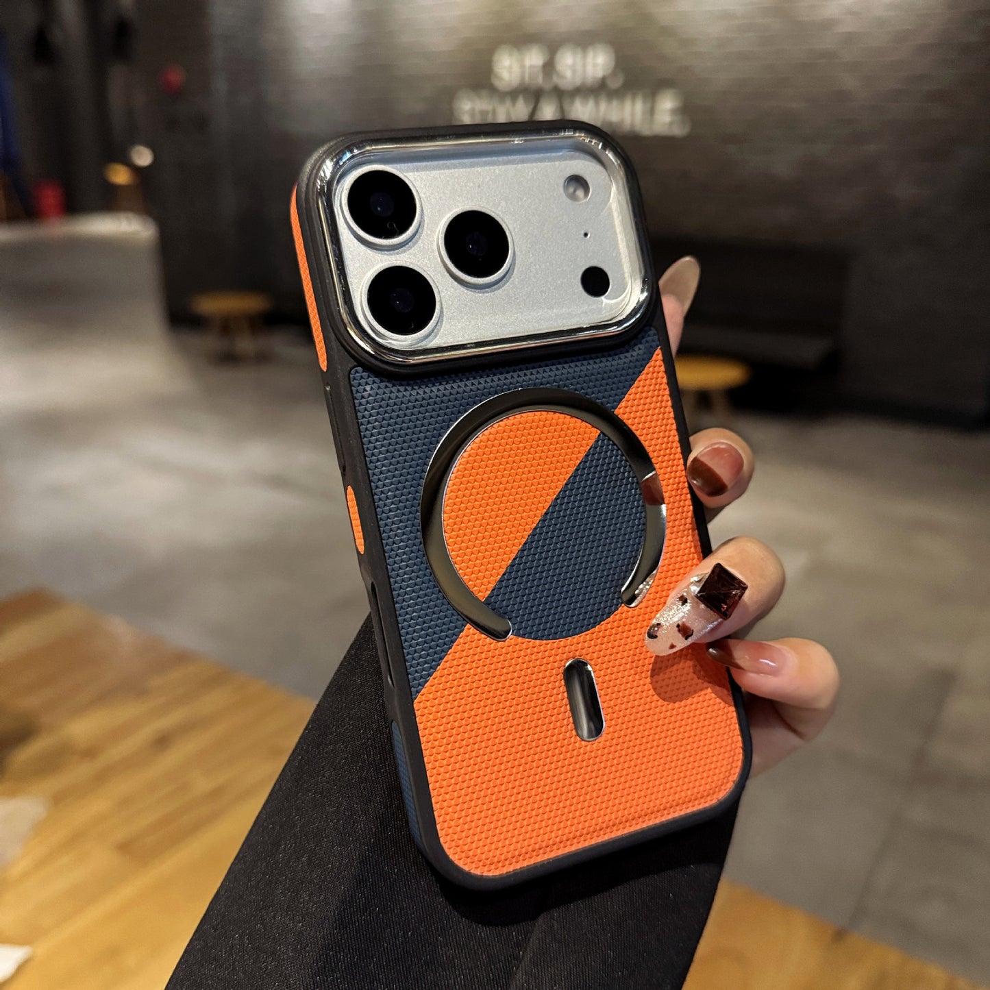 Two-tone leather texture magnetic anti-drop Apple phone case