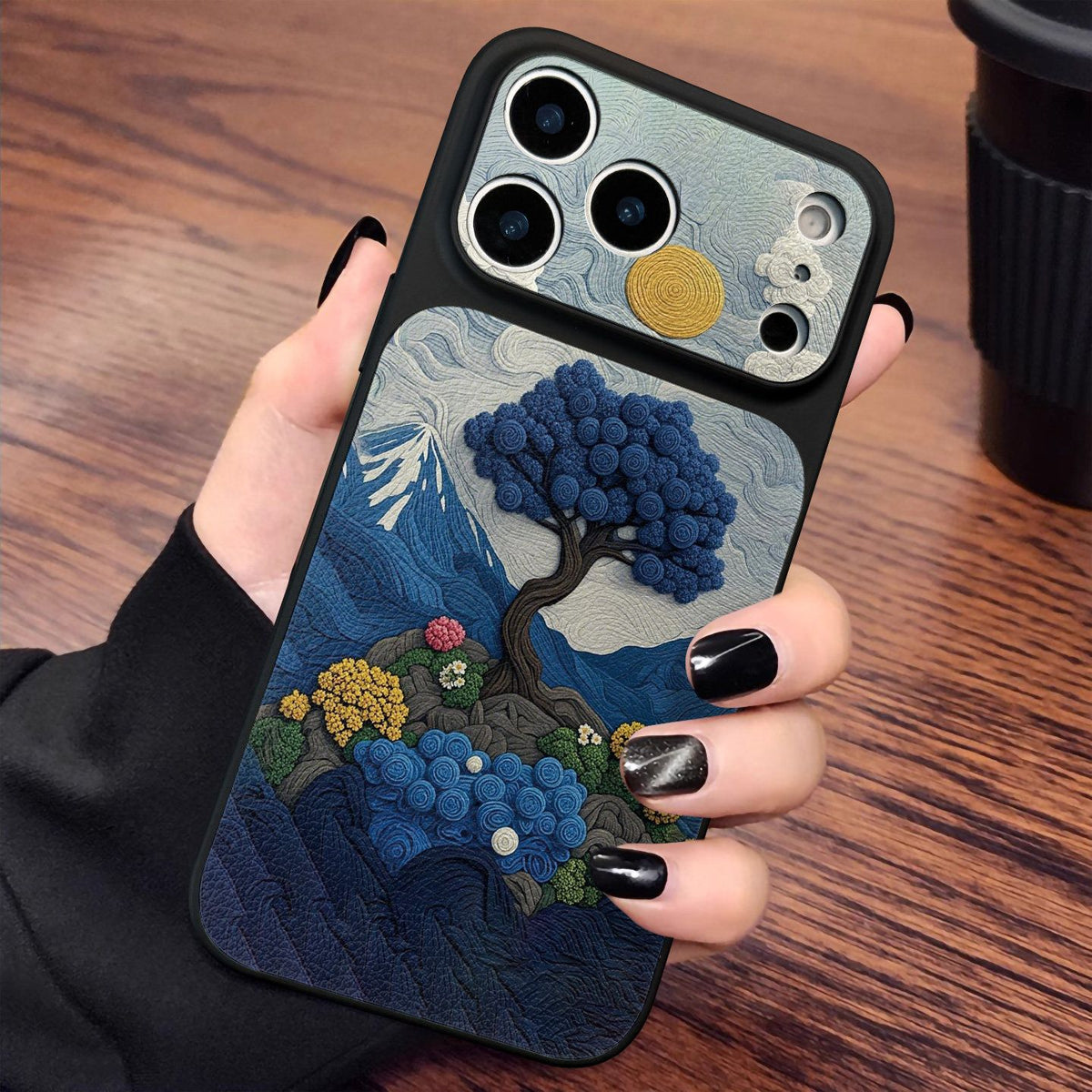 Lambskin Blue Tree Wind Apple Phone Case