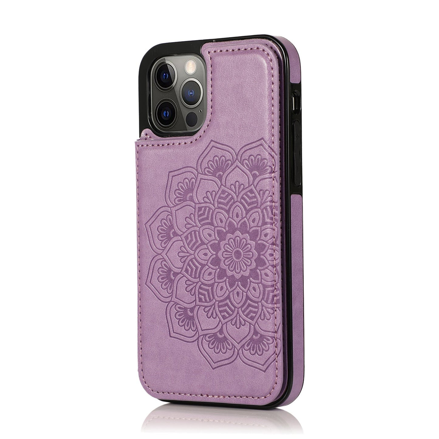 Double-button embossed mandala flip cover card slot Apple phone case