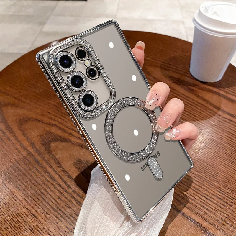 Rhinestone magnetic glitter electroplated Samsung mobile phone case