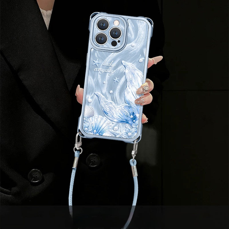 Seashell Fishtail Four-Corner Hanging Strap Apple Phone Case