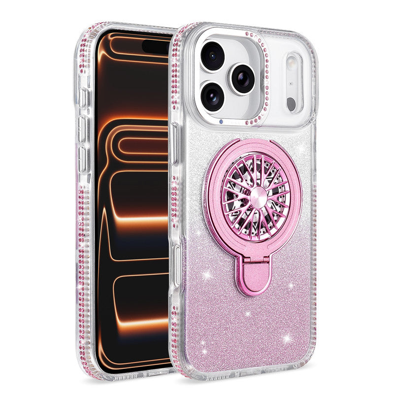 Glitter Spinning Top Stand Apple Phone Case