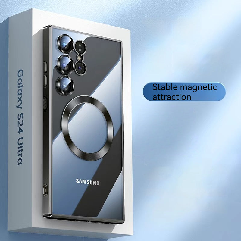 Electroplating magnetic transparent all-inclusive glass Samsung mobile phone case