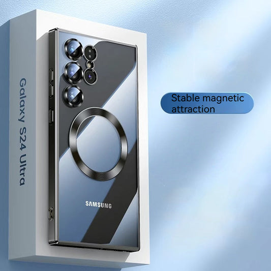 Electroplating magnetic transparent all-inclusive glass Samsung mobile phone case