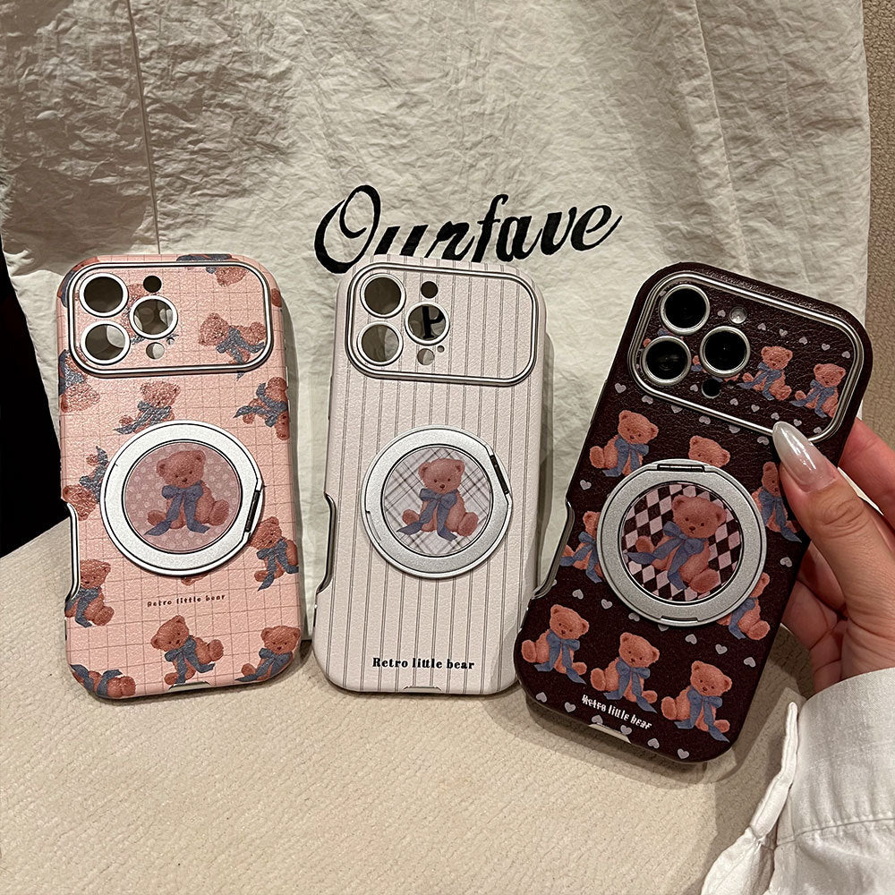 Bow-shaped bear rotating stand Apple phone case