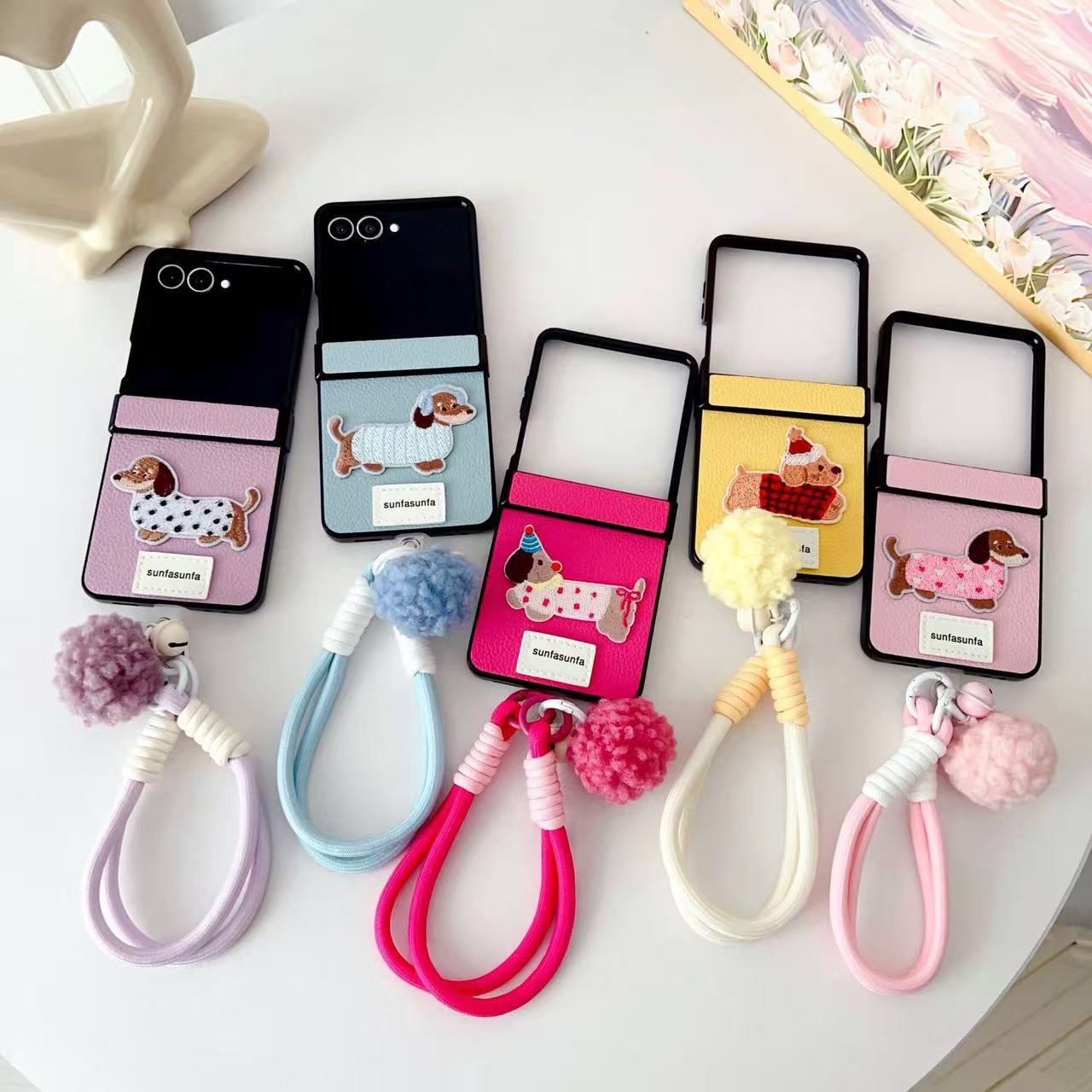 Dachshund leather Samsung Z Flip phone case