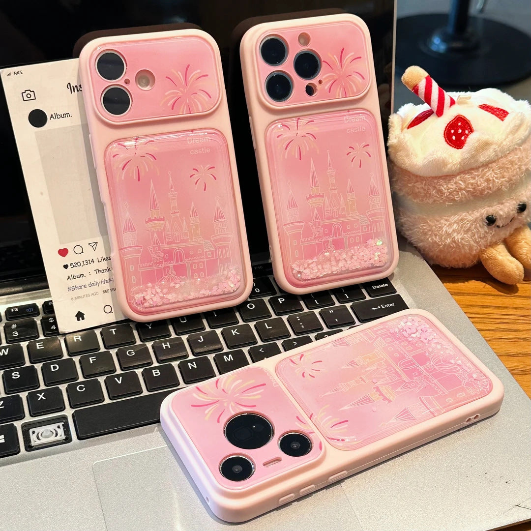 Pink quicksand fireworks castle Apple phone case