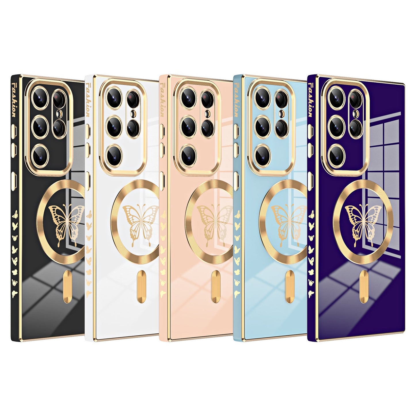Solid color electroplated butterfly magnetic Samsung mobile phone case