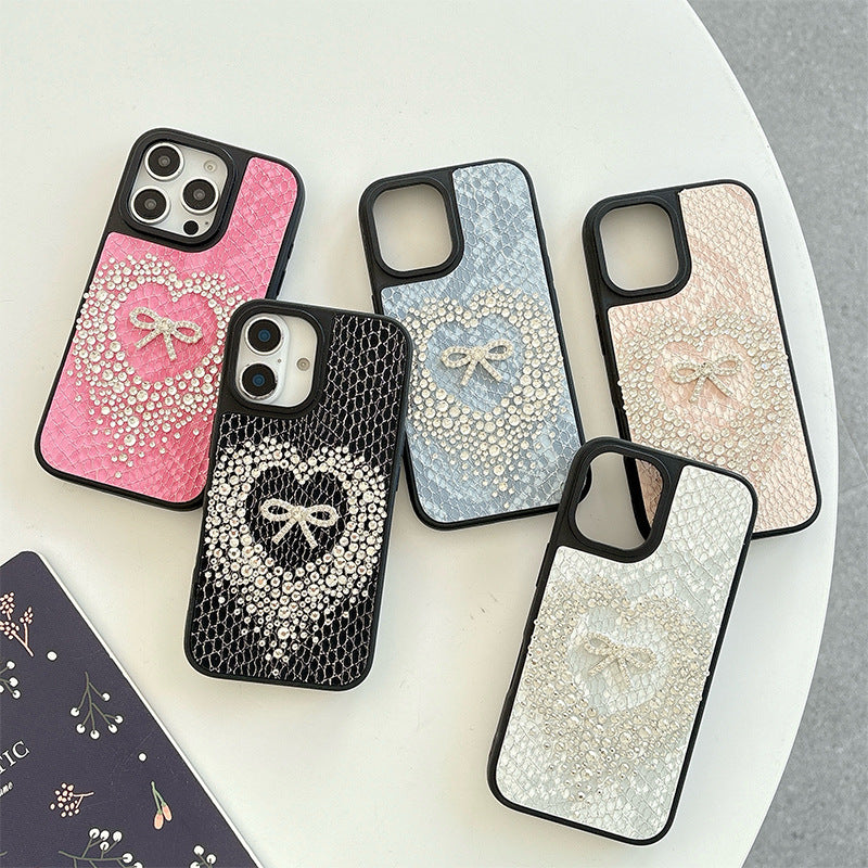 Heart-and-Bow Snakeskin-Pattern iPhone Case