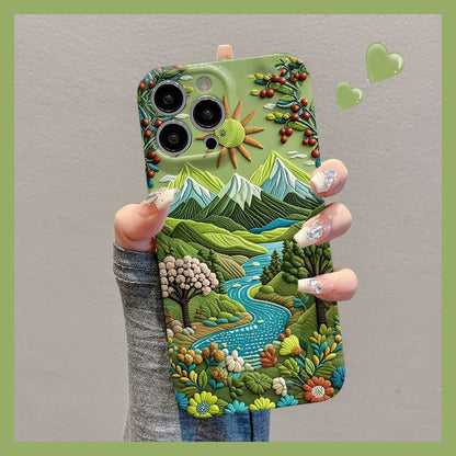 Plum Purple Mountains and Sunshine Apple Phone Case