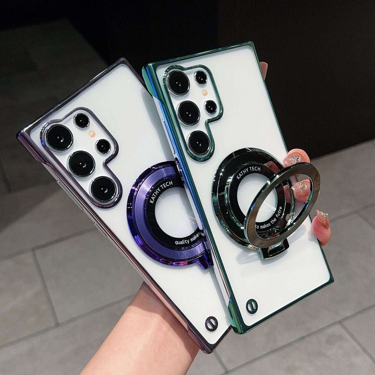 Casing ponsel Samsung tanpa bates magnetik elektroplating transparan