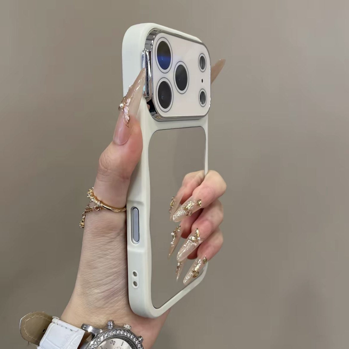 ING style mirrored large window Apple phone case