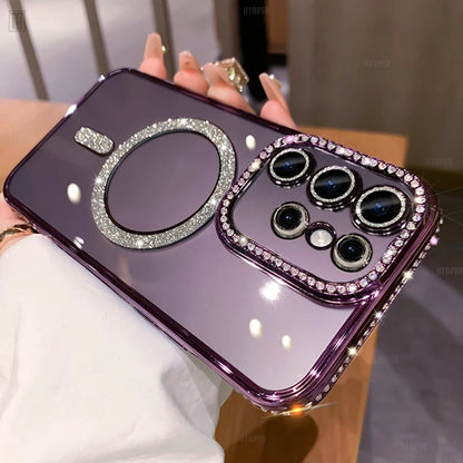 Rhinestone magnetic glitter electroplated Samsung mobile phone case