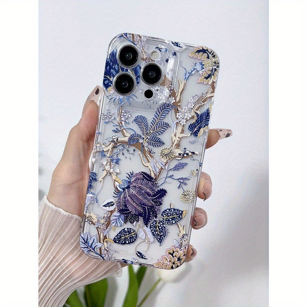 Transparent vintage purple floral iPhone case