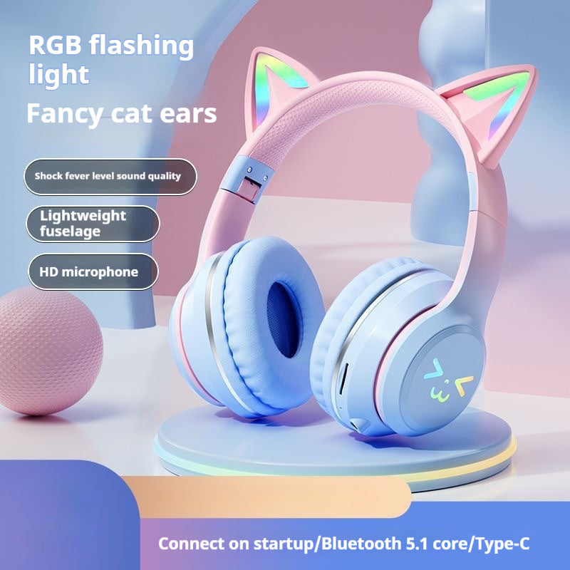 Gradient color cat ear bluetooth headset wireless headband earphones