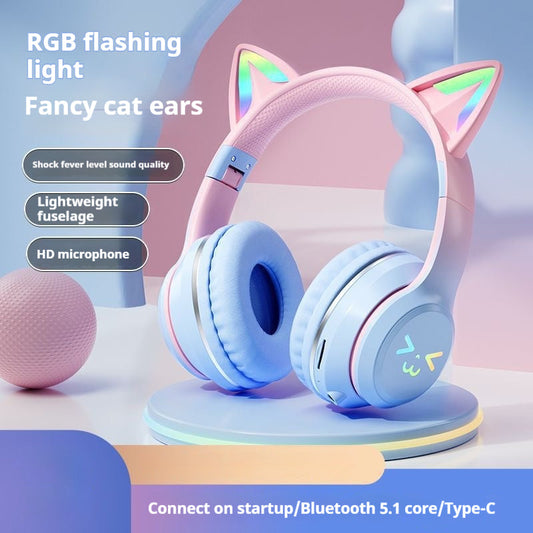 Gradient color cat ear bluetooth headset wireless headband earphones