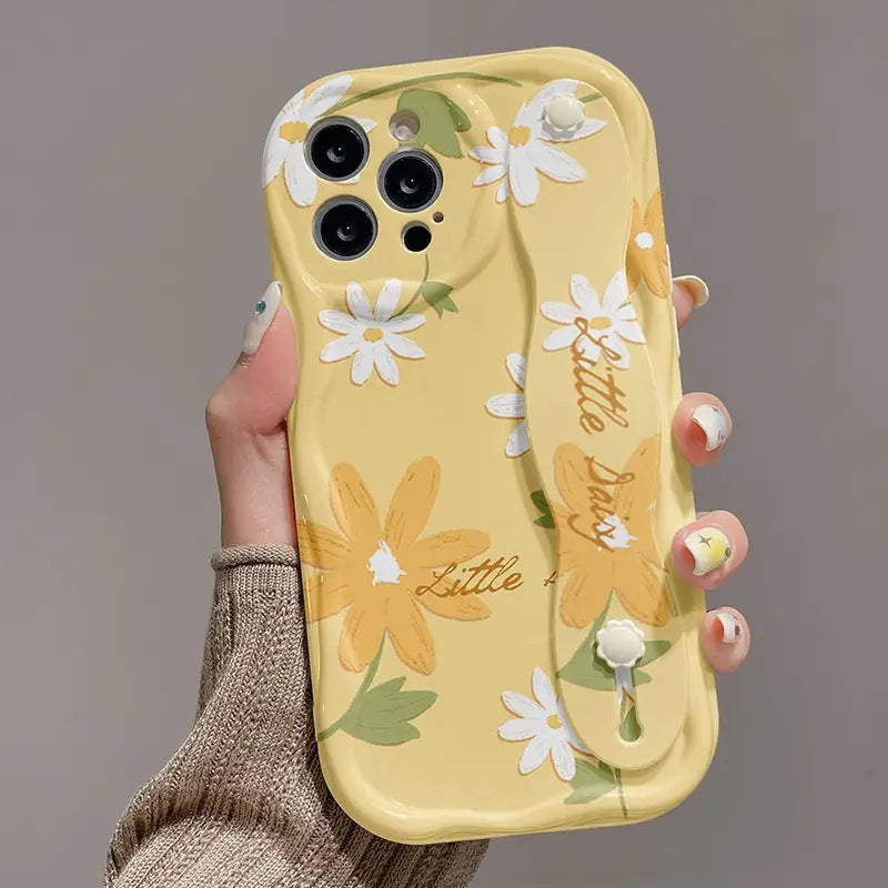 Yellow floral wristband Apple phone case