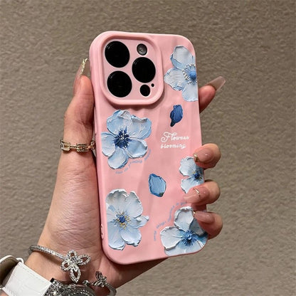 Oil painting flower pleated Apple phone case