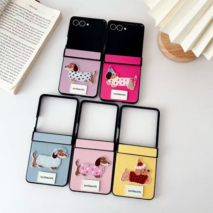 Dachshund leather Samsung Z Flip phone case