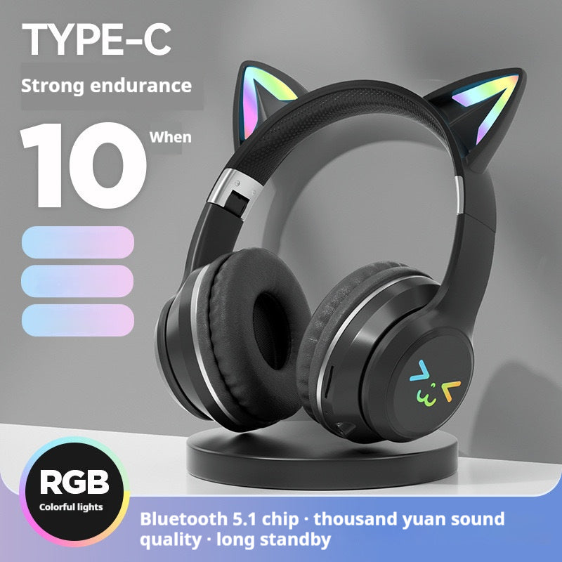 Gradient color cat ear bluetooth headset wireless headband earphones