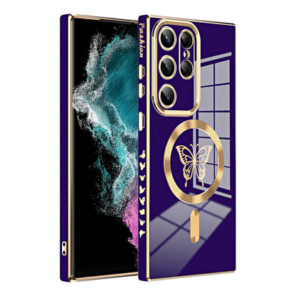 Solid color electroplated butterfly magnetic Samsung mobile phone case