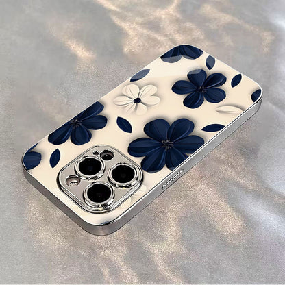 Electroplated glass blue and white flower Apple phone case