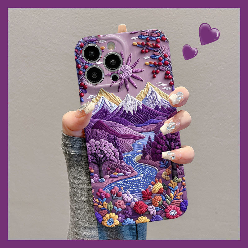 Plum Purple Mountains and Sunshine Apple Phone Case