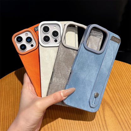 Minimalist solid color denim wrist strap magnetic Apple phone case