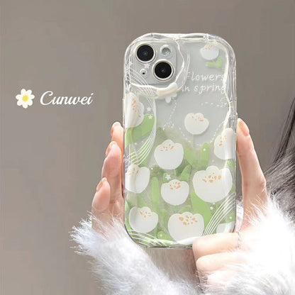White tulip transparent Apple phone case