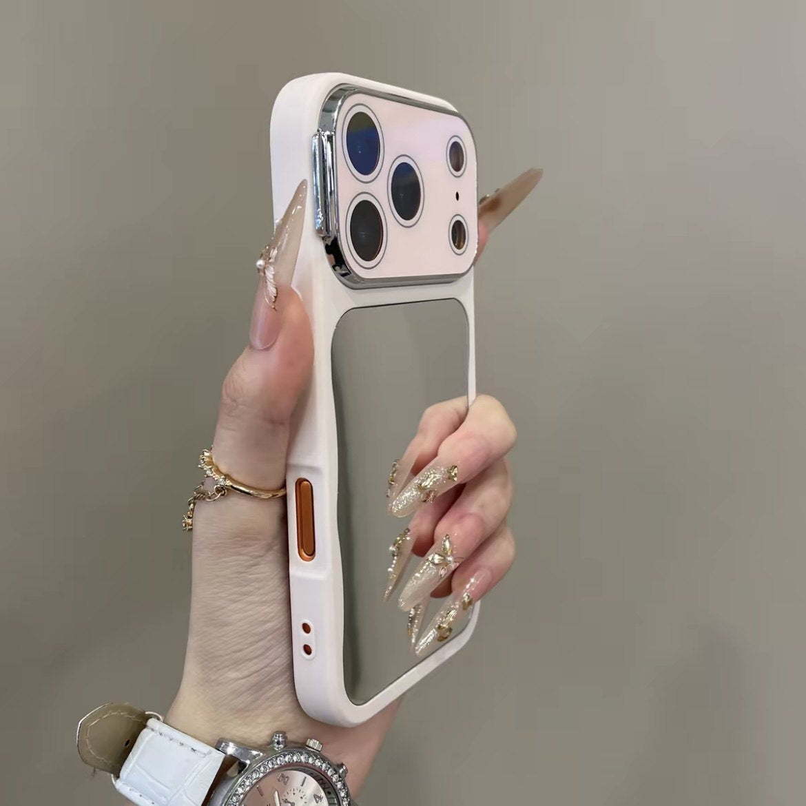 ING style mirrored large window Apple phone case