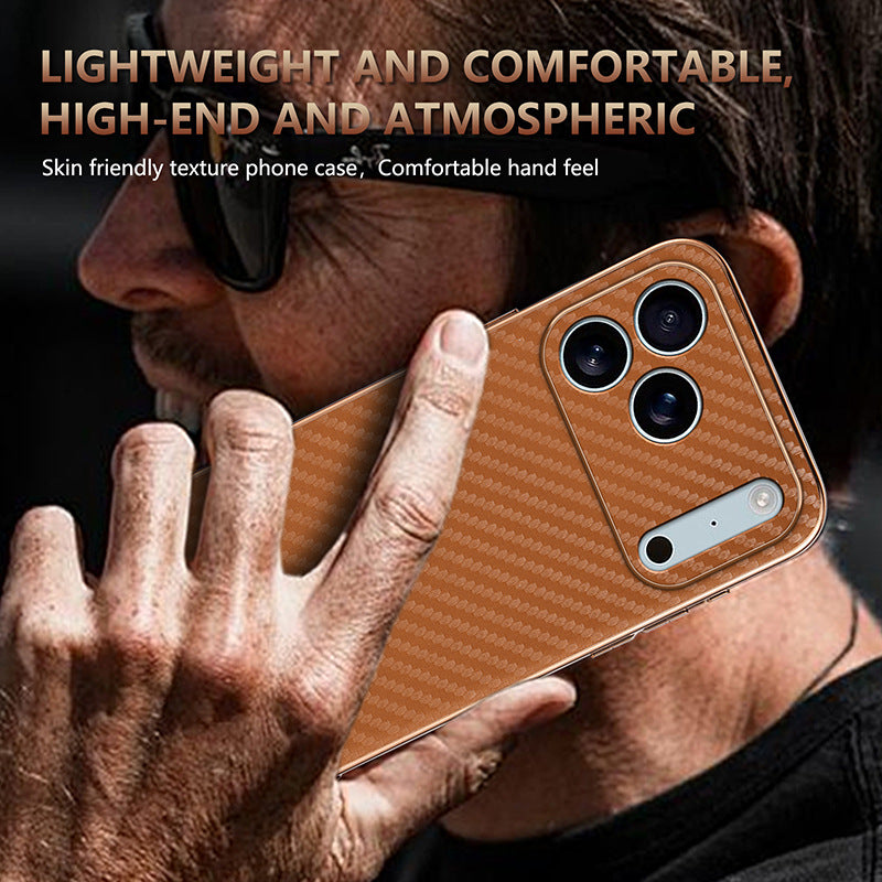 Electroplated shockproof carbon fiber textured Apple phone case