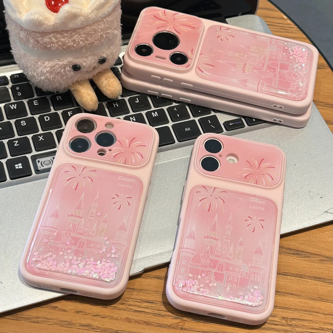 Pink quicksand fireworks castle Apple phone case