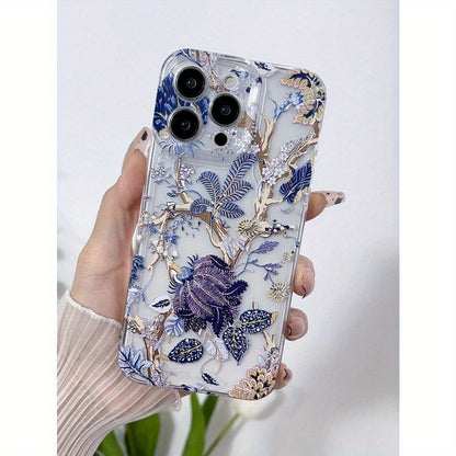 Transparent vintage purple floral iPhone case