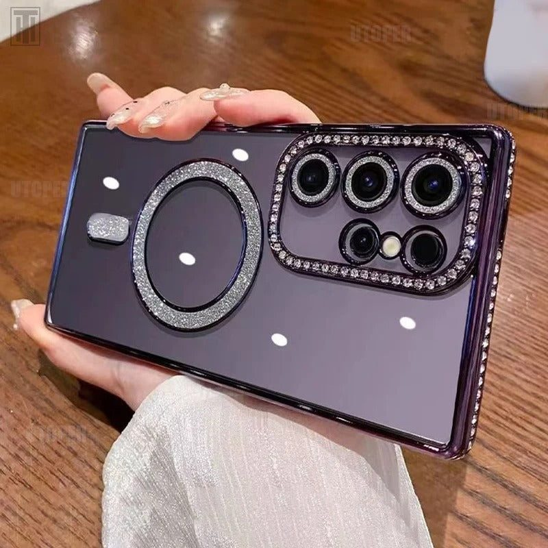 Rhinestone magnetic glitter electroplated Samsung mobile phone case