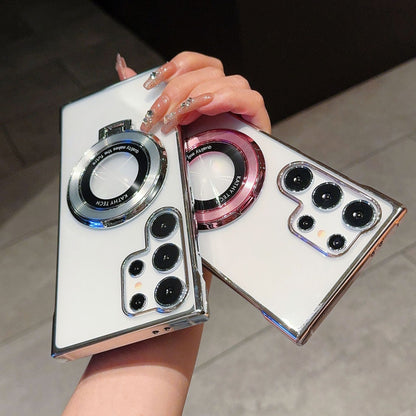 Casing ponsel Samsung tanpa bates magnetik elektroplating transparan