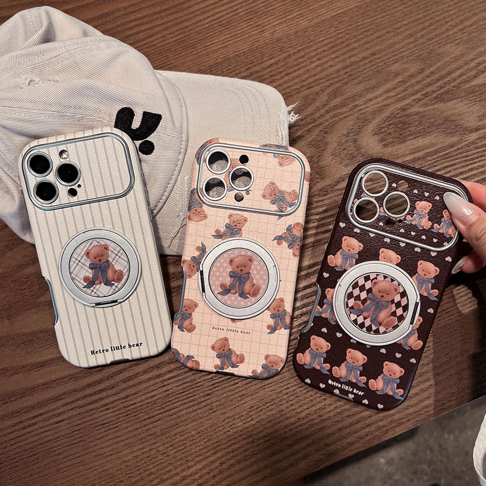 Bow-shaped bear rotating stand Apple phone case