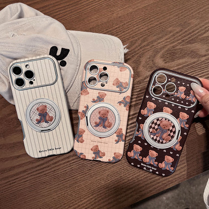 Bow-shaped bear rotating stand Apple phone case