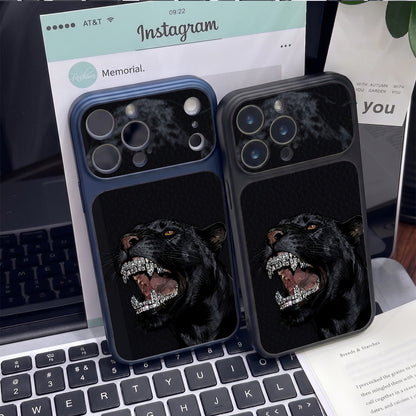 Diamond Black Panther Lychee Leather Texture Apple Phone Case