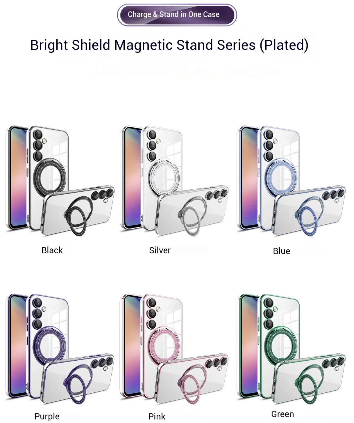 Electroplating transparent bright shield magnetic bracket Samsung mobile phone case