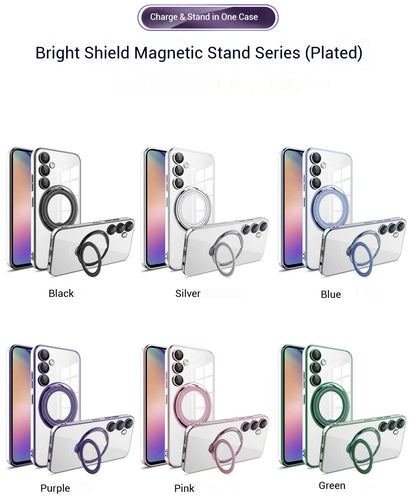 Electroplating transparent bright shield magnetic bracket Samsung mobile phone case