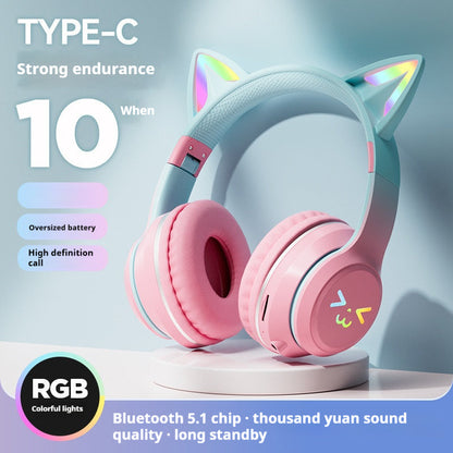 Gradient color cat ear bluetooth headset wireless headband earphones