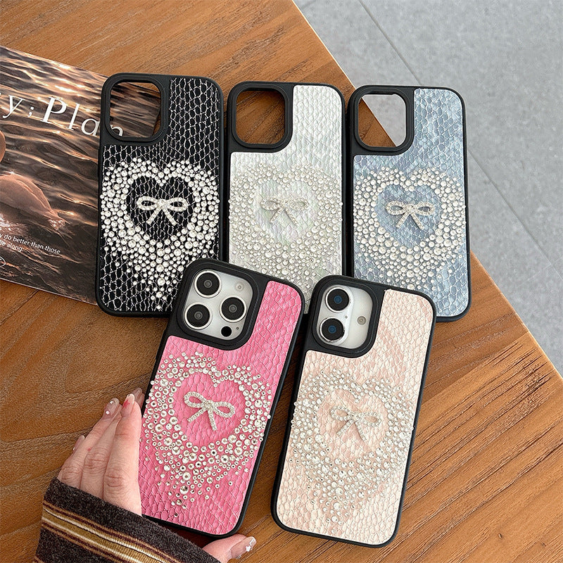 Heart-and-Bow Snakeskin-Pattern iPhone Case