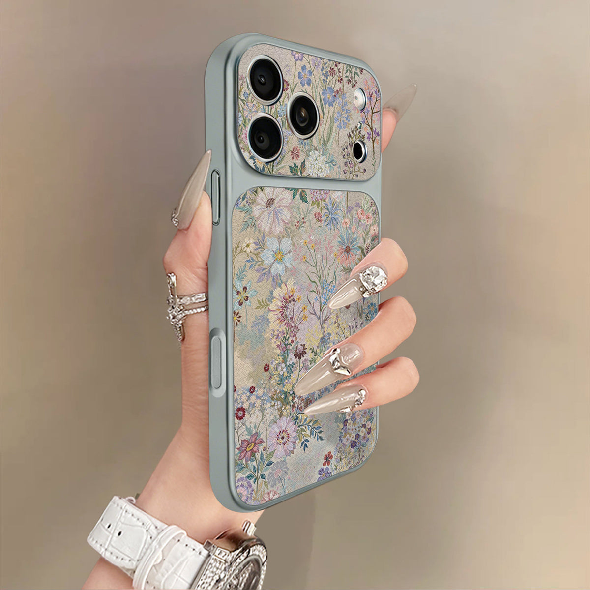 Lambskin iPhone Case with All-Over Floral Pattern