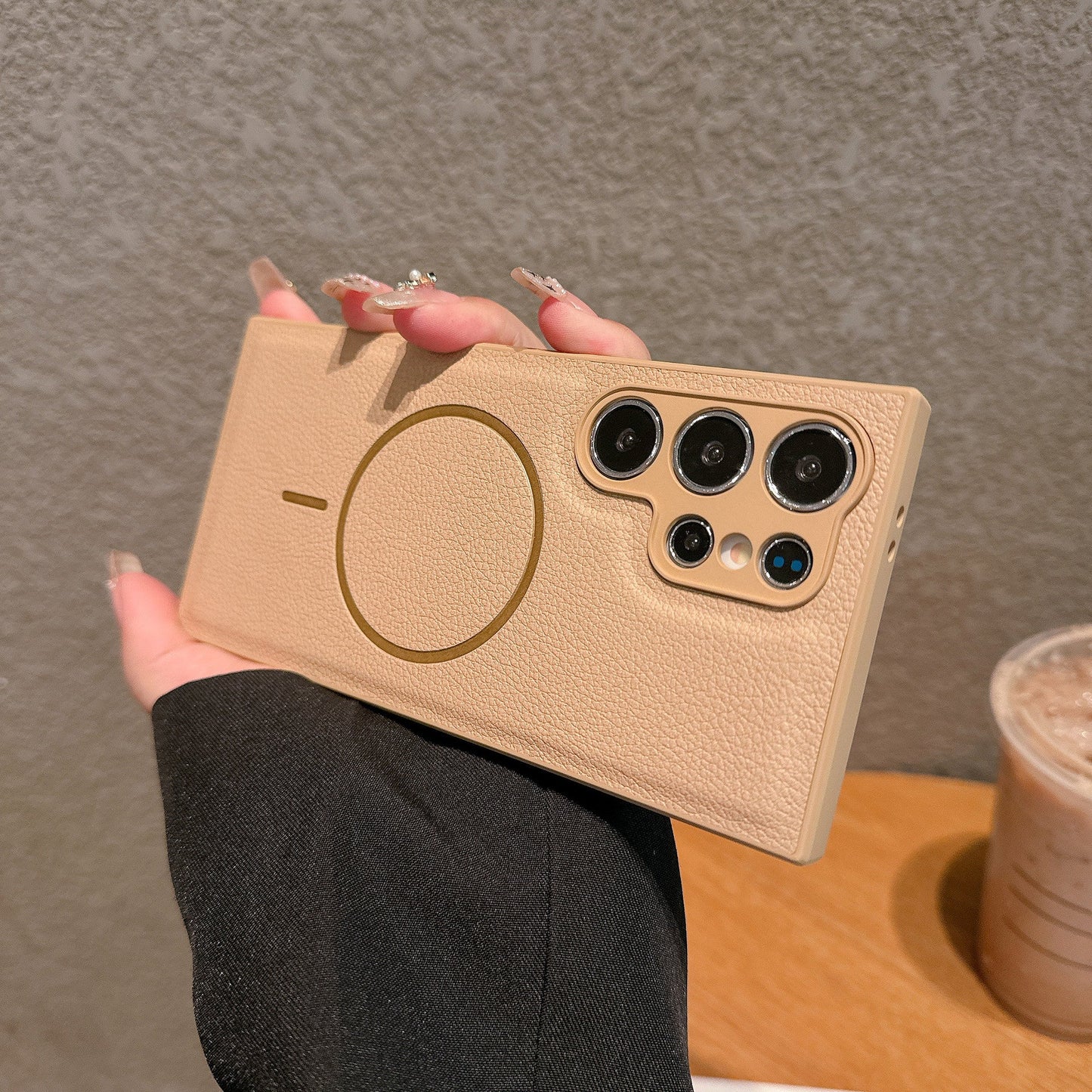 Fashionable plain leather magnetic Samsung phone case